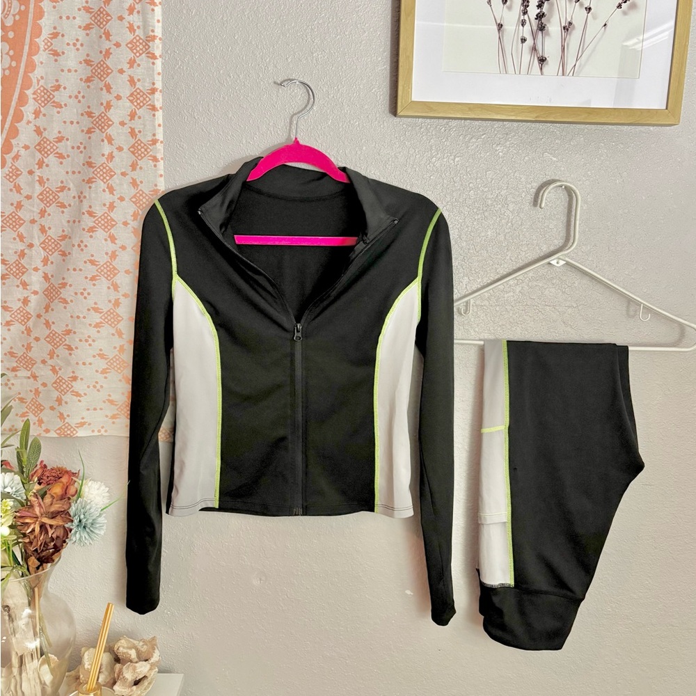 Black and White Activewear Set with Neon Accents